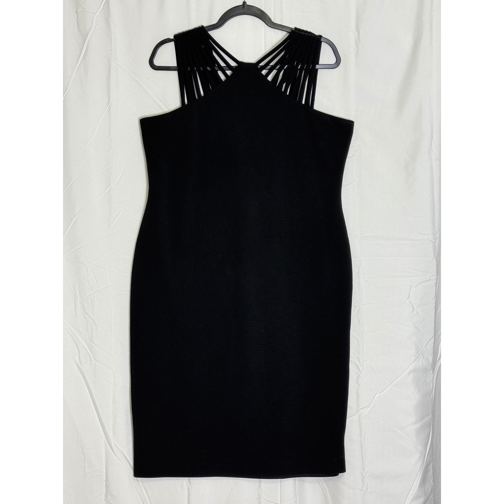 Ronni Nicole Black Strappy Cage Neck Sheath Dress Womens 16 Sleeveless LBD